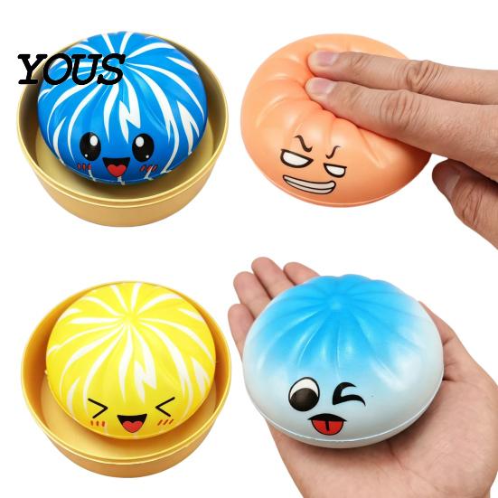 Dumpling Squeeze Toy Cartoon Expression Toy, Anxiety Relief Dough Stress Ball Fidget Stretchy Steamed Bun Sensory for Kids Adults Reliever