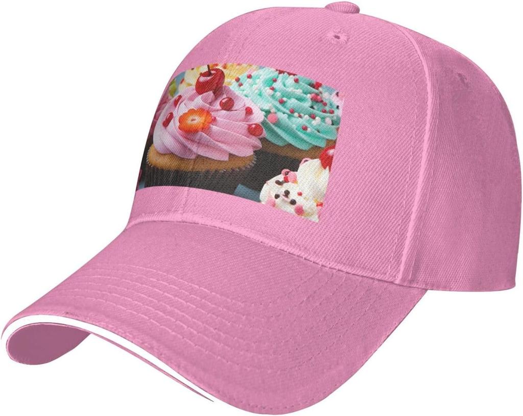 Cupcake Print Baseball Cap Polyester Adjustable Casual Summer Sun Protection Dad Hat
