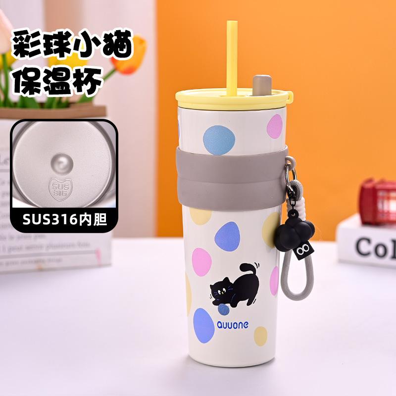 Water bottle Bingba cup Stainless steel thermos cup High value women's cold coffee cup Car large capacity straw cup