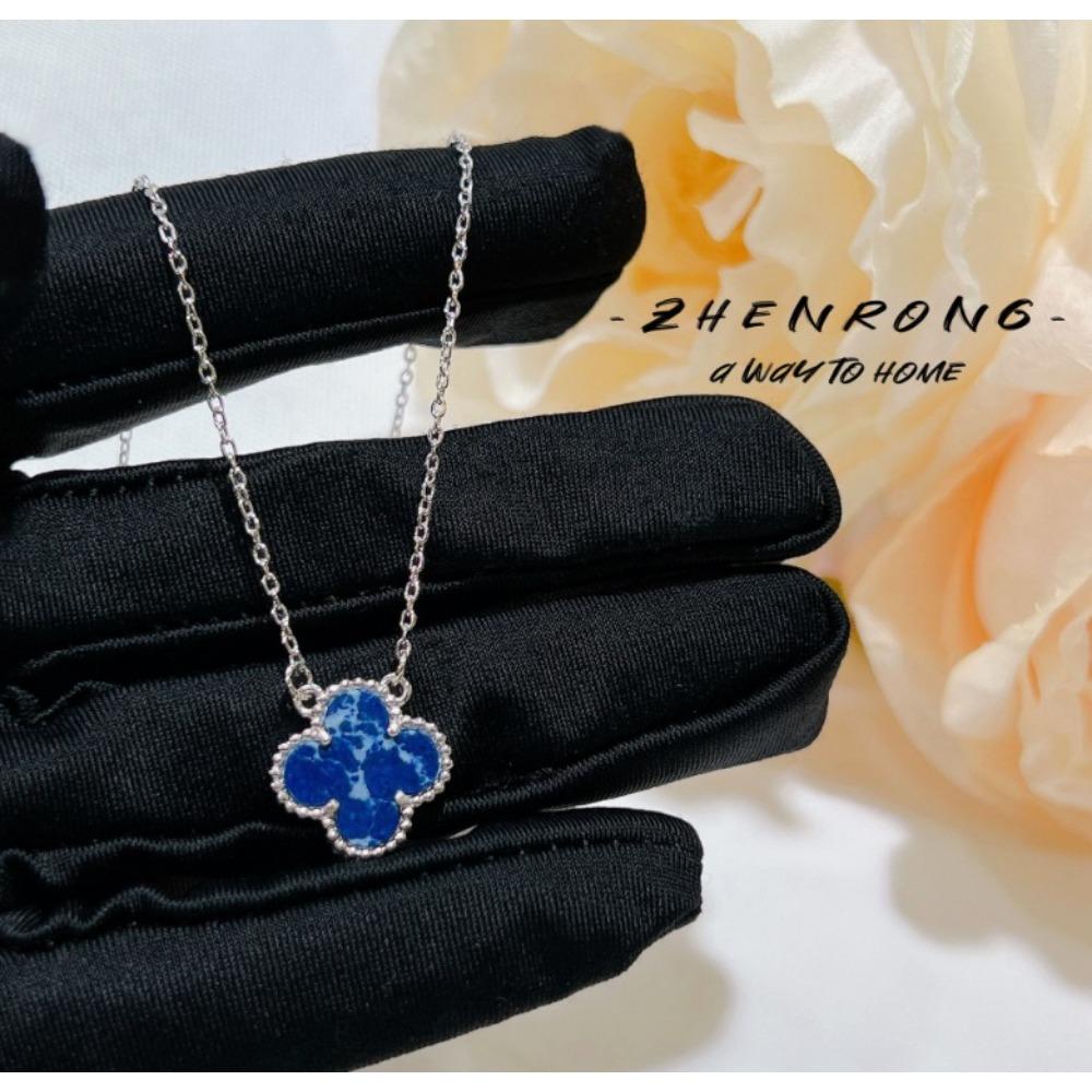 

Blue Pietersite Jewelry Set for Women Four Leaf Clover Bracelet Silver Obsidian Earrings Necklace Elegant