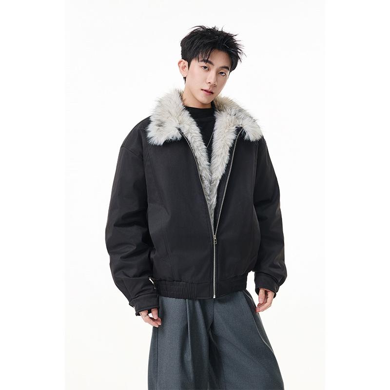 

INTFEDAY Men s High-Quality Waterproof Windproof Cotton Jacket with Eco-Friendly Big Fur Stand Collar L чорний