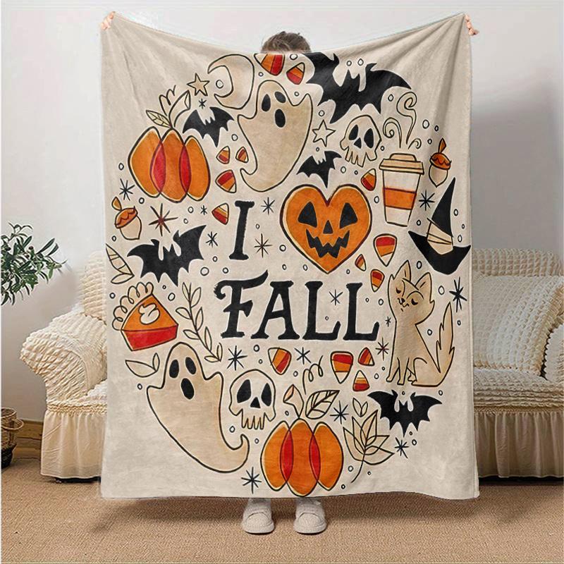 1pc I Heart Fall Halloween Blanket  Soft and Cozy Home Decor Gift for All Seasons, Living Room, Travel, Camping, Car Blankets