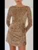 Cross-Border European-American Backless Sequin Long-Sleeve Party Dress (4 Colors)