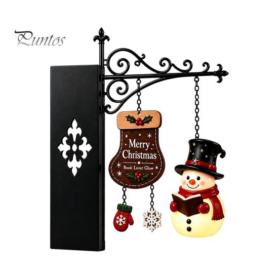 Creative Bookshelf Display Lamp Christmas Hanging Light, Snowman Book Nook Lamp, Metal Decorative Supports Floating Library Lantern Decor, Holiday