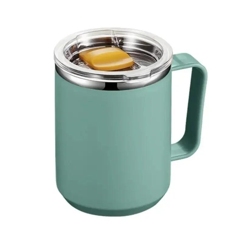 1PC 450ML Coffee Cup with Handle Lid Straw Insulated Cup Vacuum Stainless Steel Double Layer Large Capacity Portable Traveling