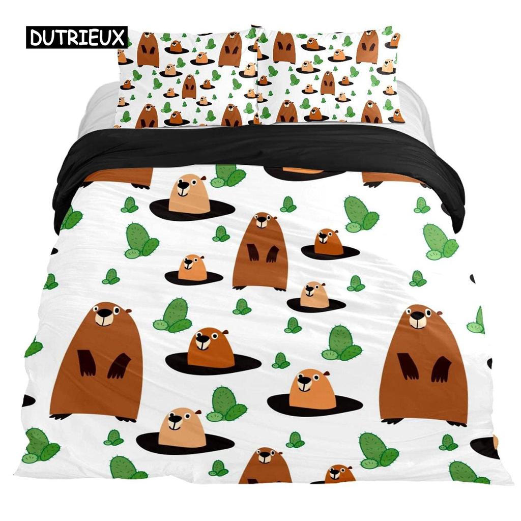 Bettbezug mit Cartoon-Biber, King-Size-Bett, schöne Tier-Bettwäsche-Set, für Kinder, Mädchen, Wildtiere, Polyester, Bettbezug, Kissenbezug