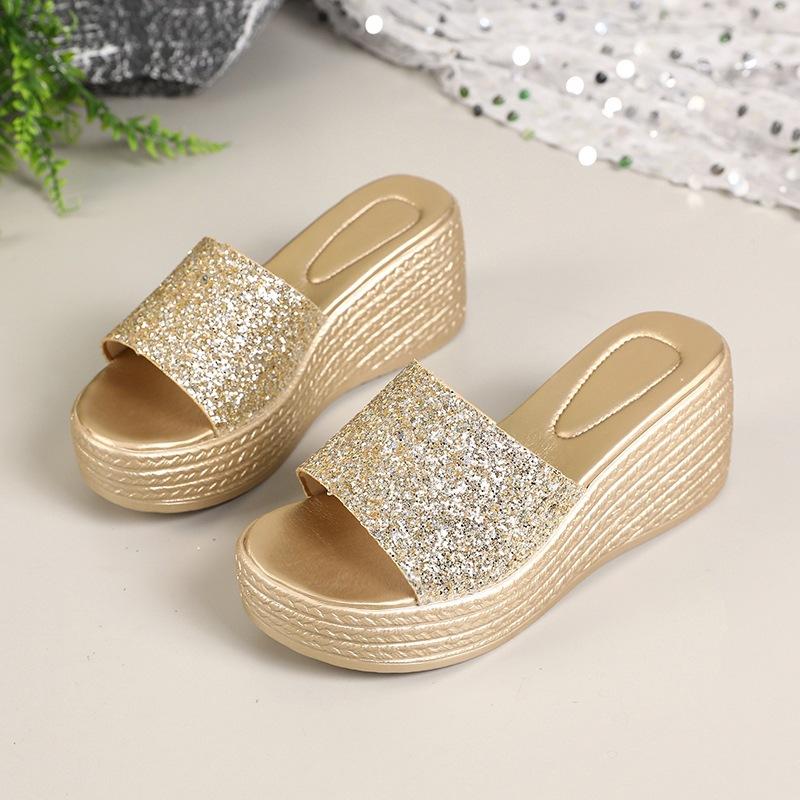 2025 New Slope Heel Cool Slippers Women's Summer Fashion and Comfort One-word Drag Outer Wear Thick-soled Waterproof Table Versatile Sandals