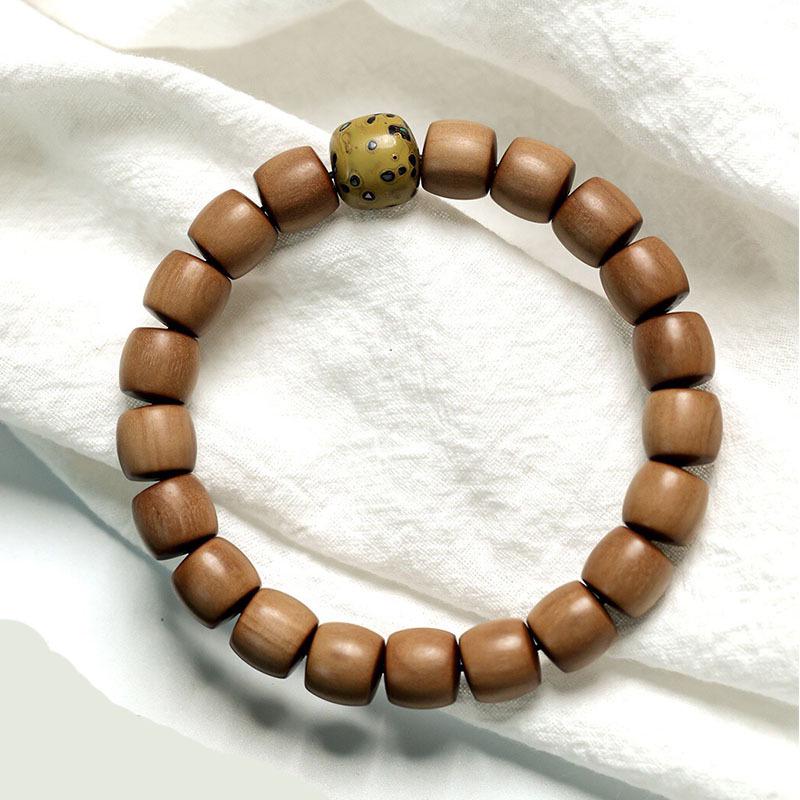 

Винтажный индийский браслет из бусин сандалового дерева для молитвы: Прямоугольные бусины-бочонки 7x8 мм, одинарное кольцо для женщин Pure Natural