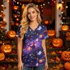 Womens V Neck Short Sleeve Work Top with Pockets Halloween Print Nurse Scrub Shirt Comfortable Fit Medical Uniform