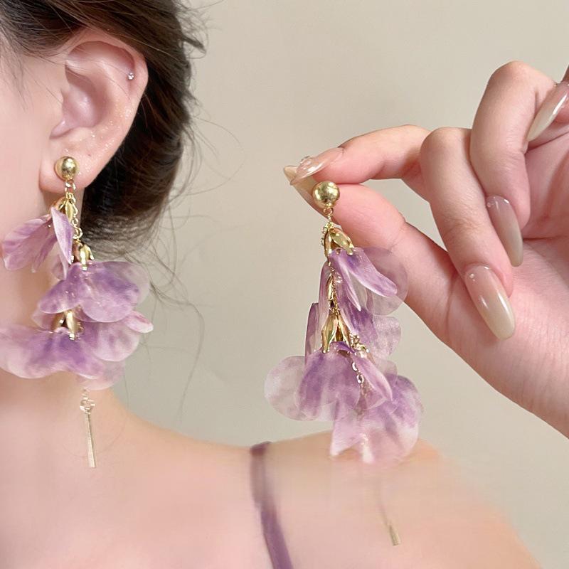 Elegant Purple Flower Tassel Earrings: 2026 Fairy-Style Seaside Vacation Jewelry