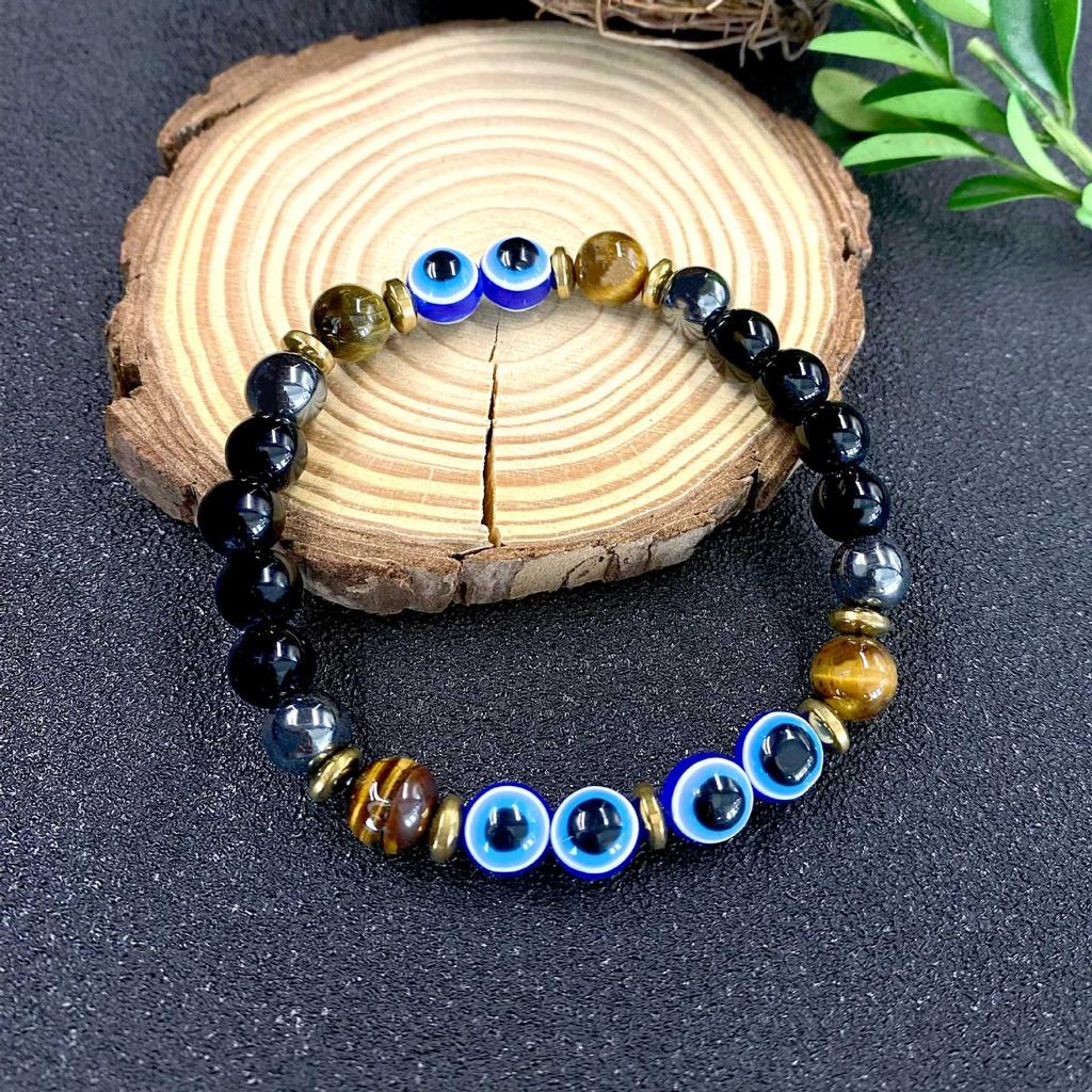 Tiger Eye & Demon Eye Black- Gold Men's Wealth Amulet Bracelet