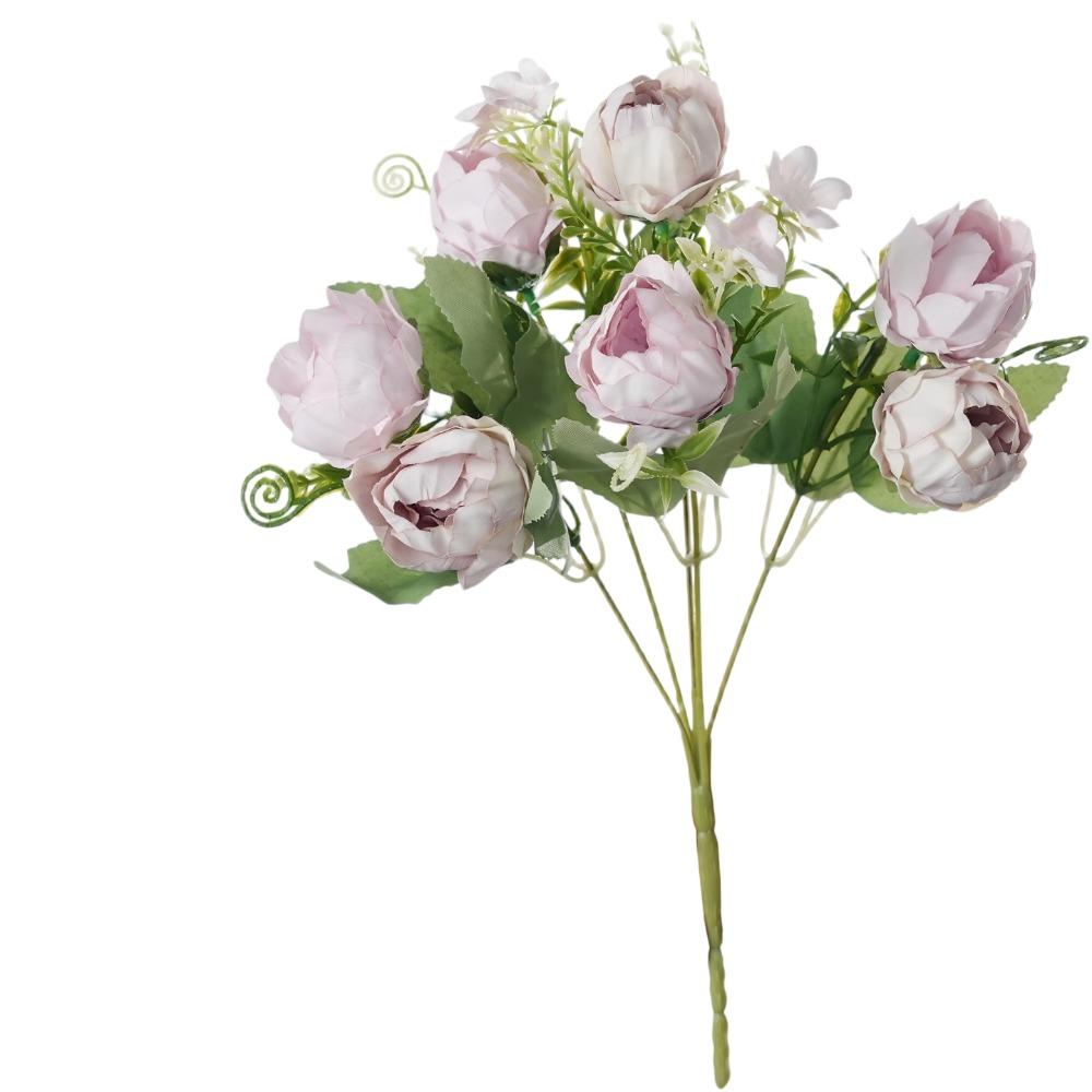 7 Peony Buds Artifiical Flower Branch 30cm Height Flexible Stems Roses Fake Flower with Green Leaves Wedding Bouquet