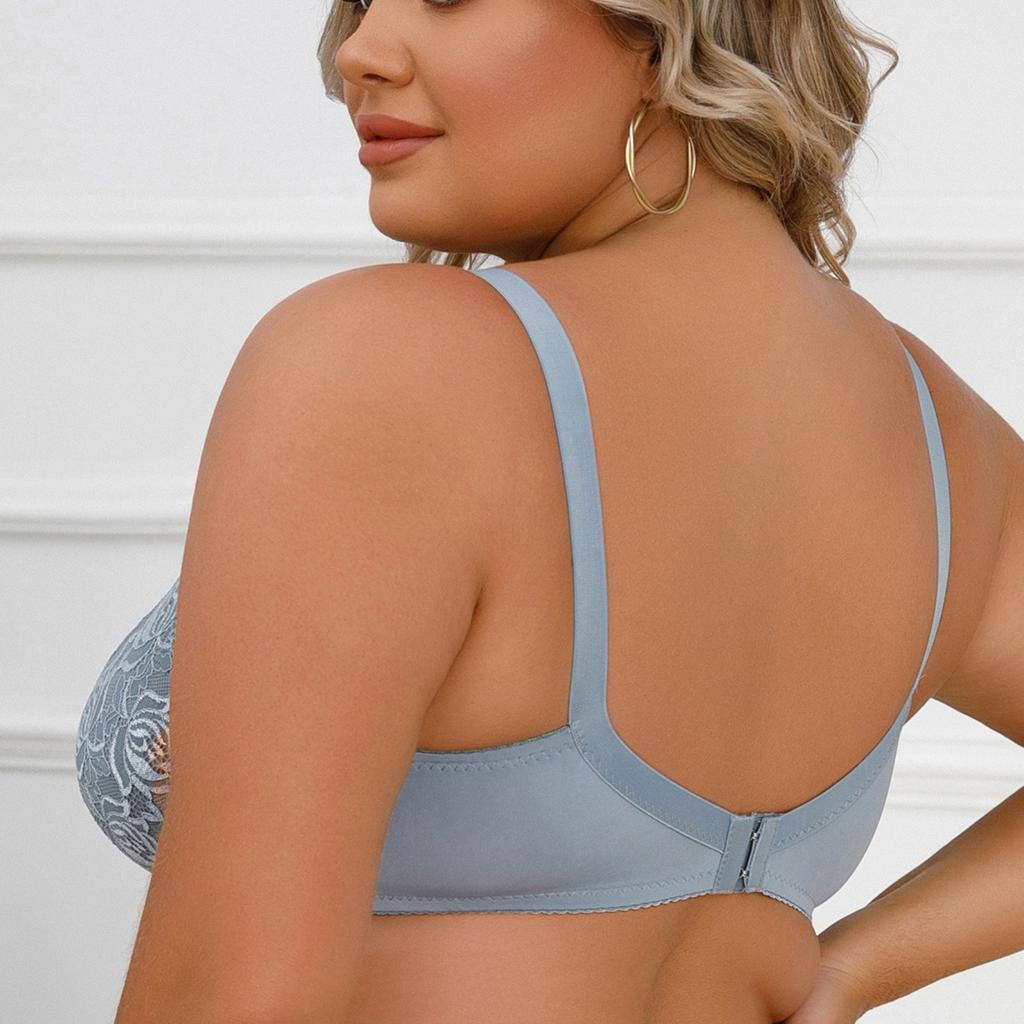 Soutien-gorge de correction en dentelle ultra-fin à armatures, Brassière grande taille pour femme avec double rangée de fermetures au dos