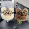 Retro Leopard Print Plush Cat Ears Beanie Women Mongolian Hat Thicken Hat Winter Warm Fluffy Fur Bucket Hat