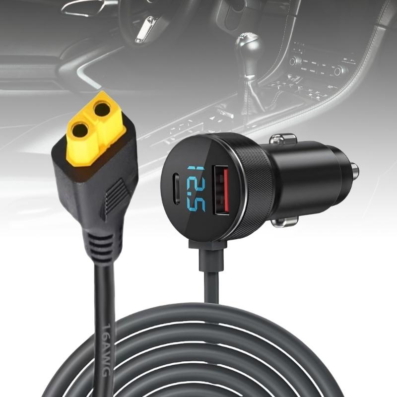 6,56 Fuß langes Auto-Steckdosen-Adapterkabel XT60 Ladekabel Draht 2 m langes Netzkabel mit Digitalanzeige