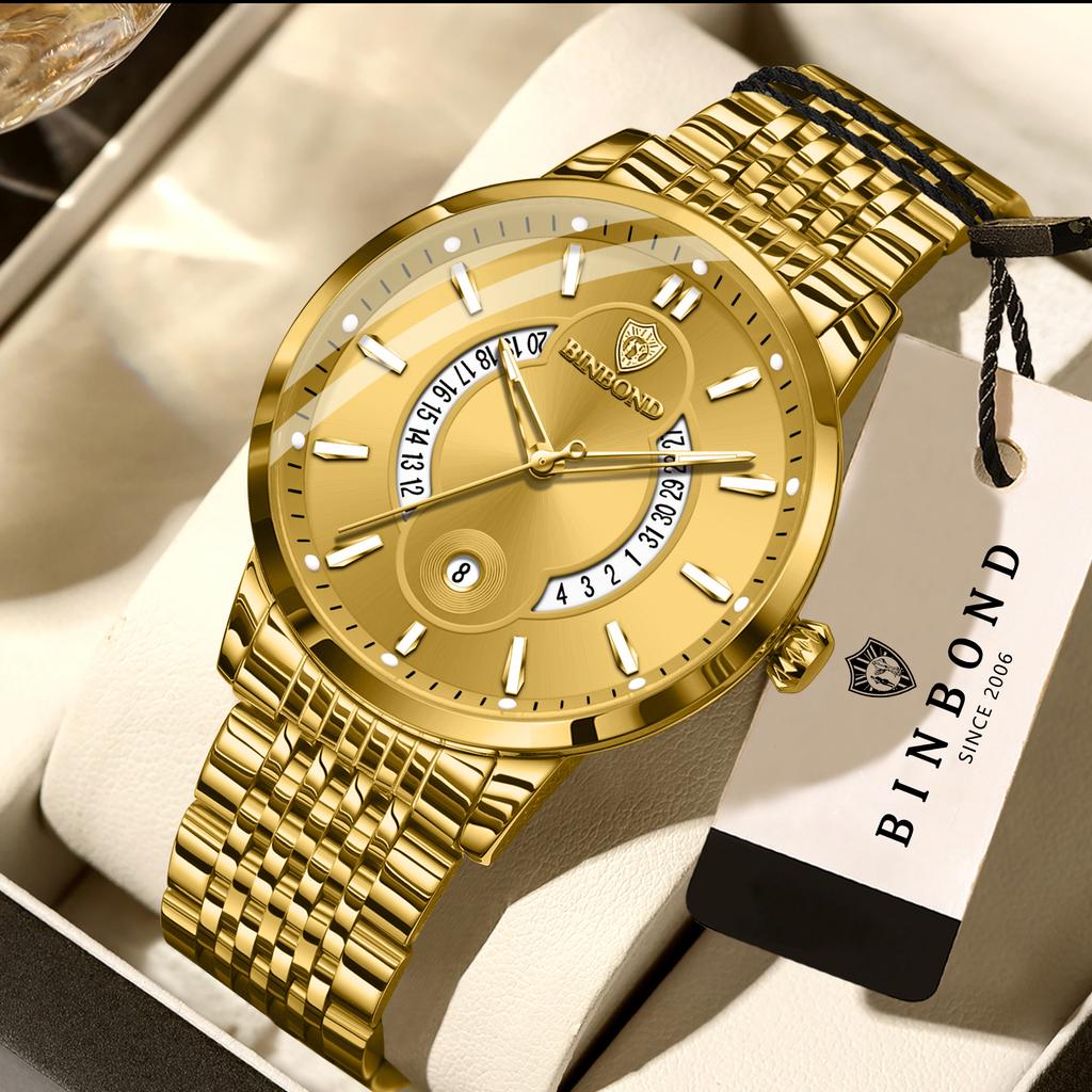 BINBOND Luminous Waterproof Reloj Auto Date Accurate Men's Watch Sturdy Stainless Steel Strap Quartz Wristwatches For Men Luxury