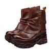 Johnature Women's Platform Shoes Genuine Leather Thick Soled Comfortable Versatile Retro Wedges Short Boots