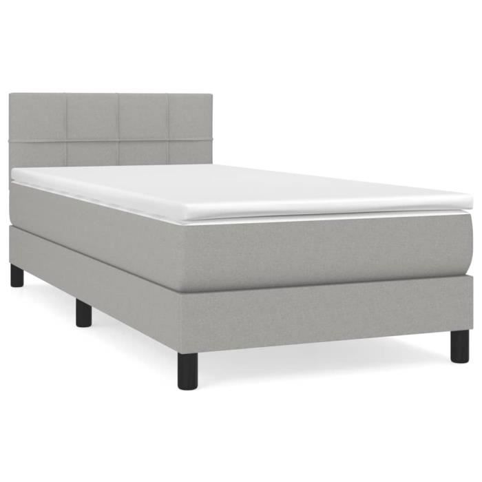 3140025 vidaXL Lit à sommier tapissier avec matelas Gris clair 90x200 cm Tissu