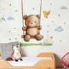 Cute Cartoon Fluffy Bear on Swing with Butterfly Grass Wall Stickers, Self-Adhesive Decor for Bedroom Dorm Room Home Decoration
