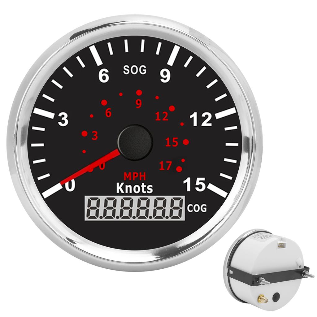 85mm GPS Speedometer 0‑17MPH 15 Knots IP67 Red Backlight LCD Display for 12 24V Cars Boats Yachts RVs