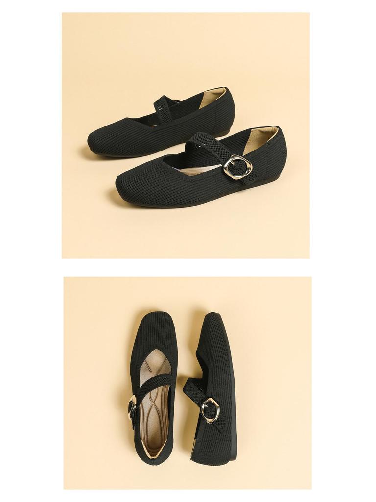 2024 Square Toe Queen's Knit Mary Jane Loafers - Soft Sole, Low Cut, Spring/Summer Style.