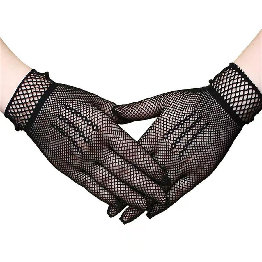 Vintage durchsichtige Netzfingerhandschuhe, kurze dehnbare Netzhandschuhe für Halloween & Kostüme