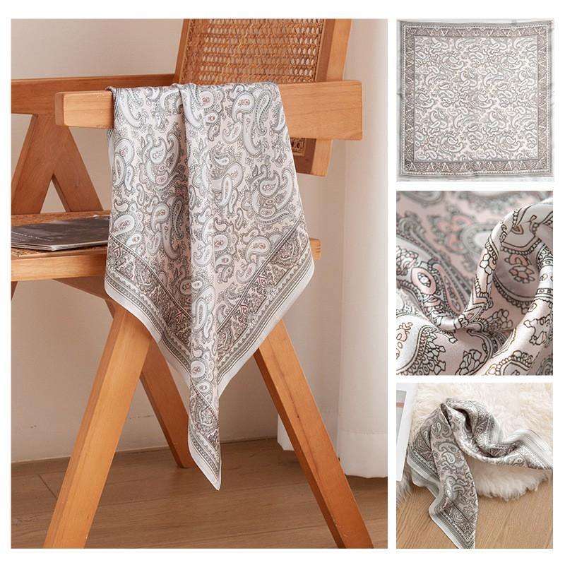 Womens Silk Square Scarf White Paisley Print Versatile Shawl Mom Gift