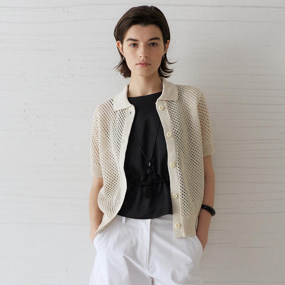 NOEUD Weave Linen Cardigan (Cream)