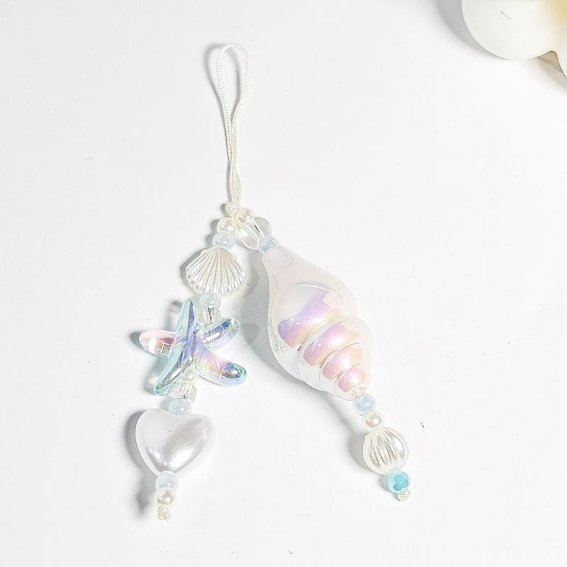 Unique Ocean Style Clear Sparkling Beaded Earphone Holder Chain Featuring Seashells Pearls Accent And Phone Decoration