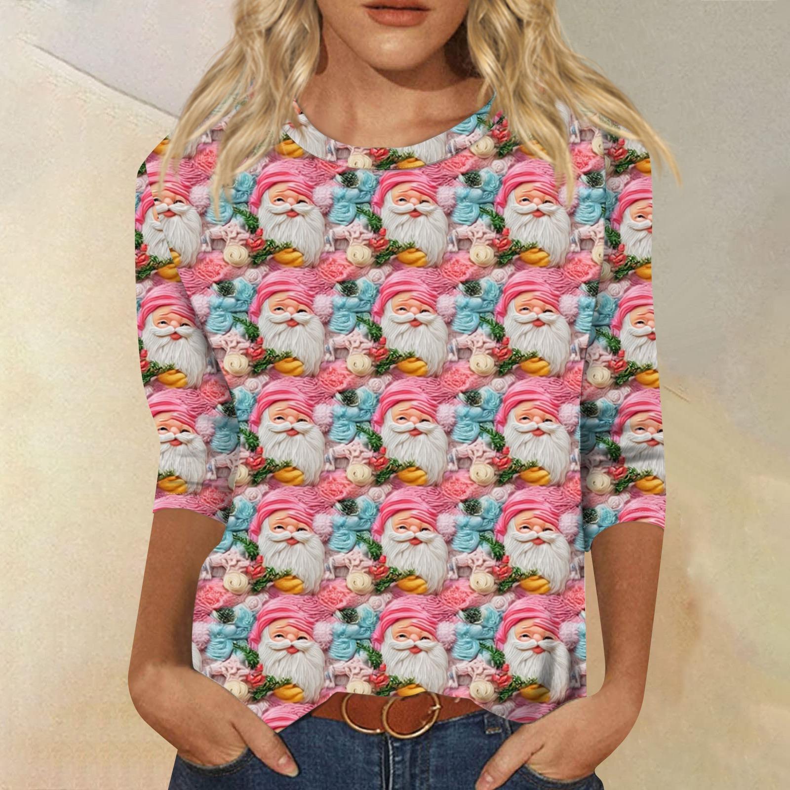 

Женская модная повседневная свободная футболка с круглым вырезом и рукавами 3/4 с принтом, женский топ M розовый