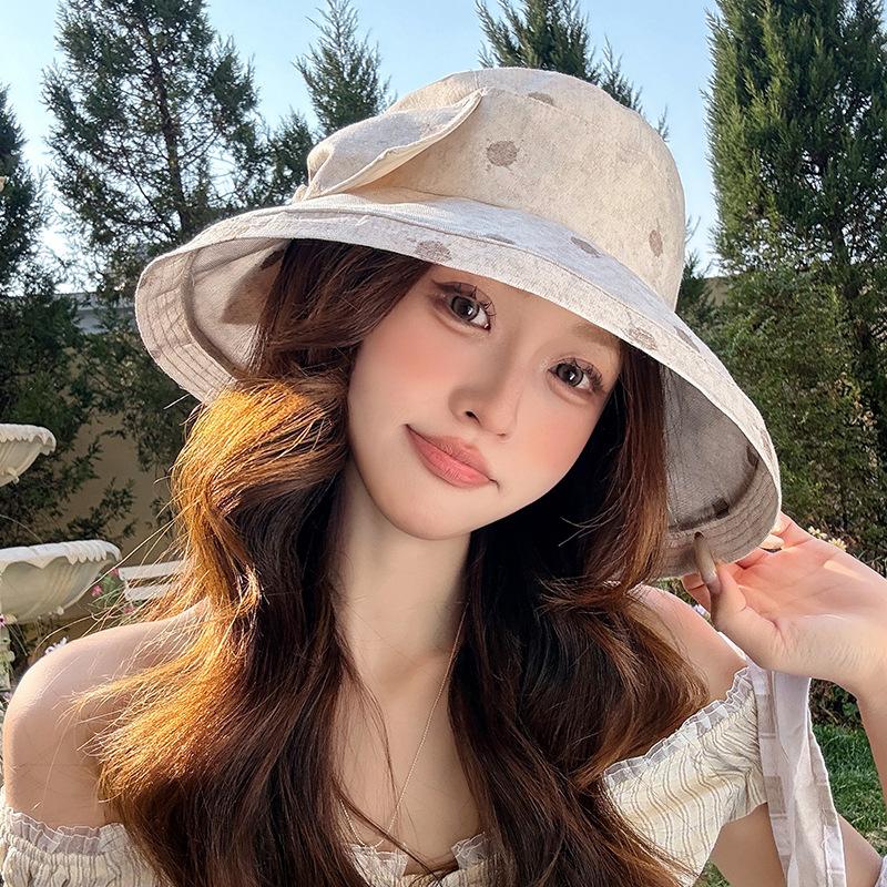 Retro color matching plaid bucket hat summer light big brim sun protection sun hat outdoor versatile face covering sun hat