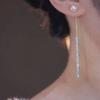 New Korean Long Tassel Pearl Dangle Earrings For Women Luxury Full Rhinestone Gold Color Drop Earring Wedding Party Jewelry Gift