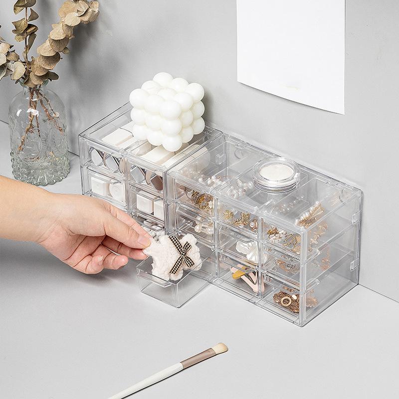 Transparent Makeup Organizer Cosmetic Storage Boxes Women Eyelid Tools Cotton Swab Jewelry Hair Accessories Display Case Drawer