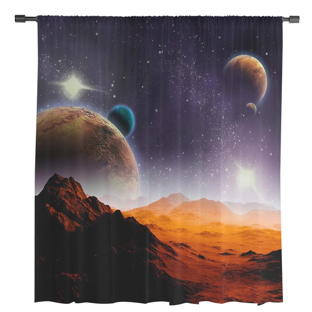 Starry Sky Universe Polka Dot Mountains Modern Tulle Curtains for Living Room Bedroom Home Kitchen Window Sheer Curtains