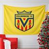 Shield Design with Bold Stripes, Crown, and Villarreal CF Text On Yellow Background. Patterned Tapestry for Bedroom and Living Room Home Decor