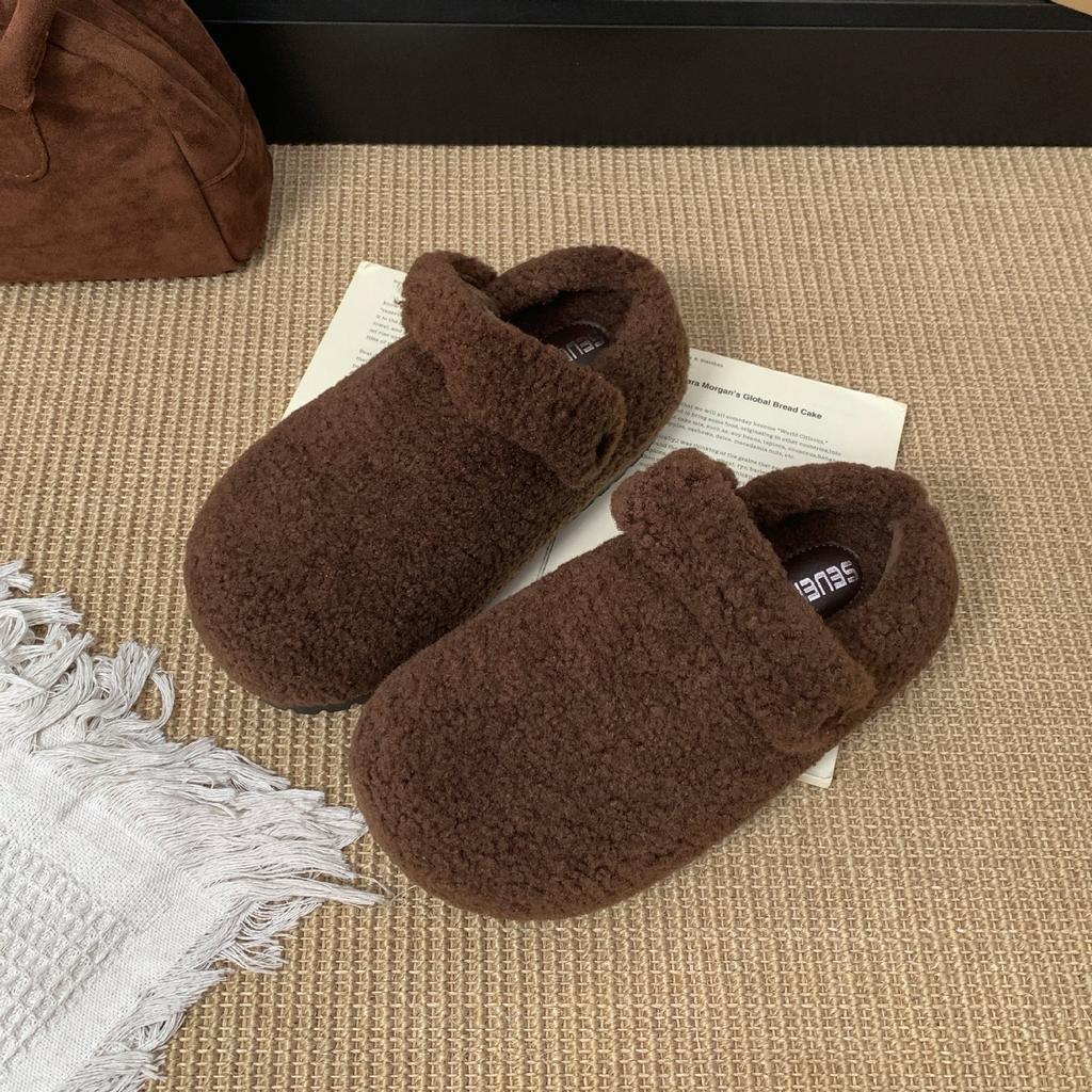 Queen Fan French thick-soled fluffy slippers for women's wear 2025 new autumn and winter heightening retro bag head slippers