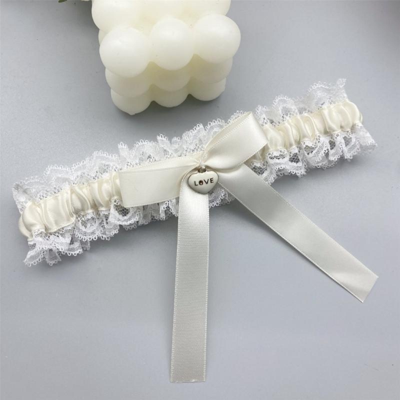 Bride Wedding Lace Garter Elastic Leg Band Lace Trim Design Leg Decoration for Formal Event Proms Ceremony Accessories
