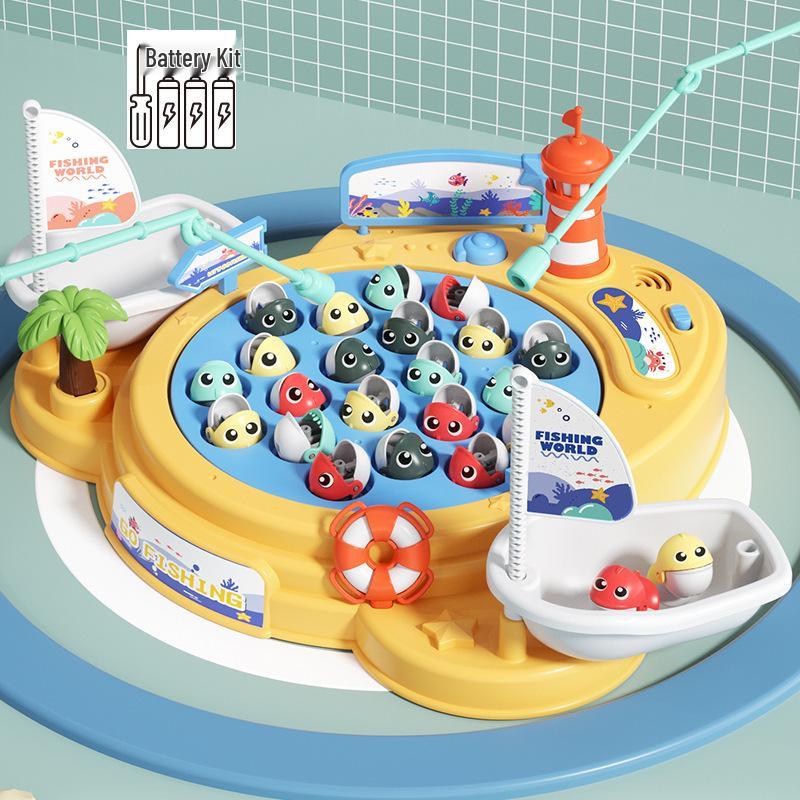 Children's Interactive Magnetic Fishing Toy with Lights & Music - Large Rotating Table for Early Education and Parent-Child Play