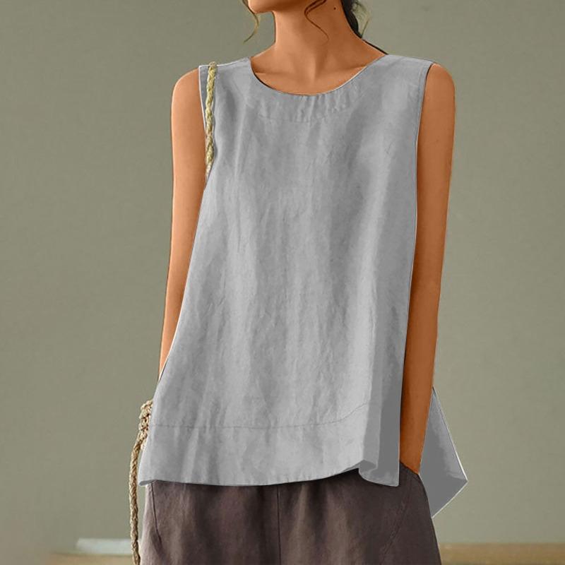 Großes lockeres lässiges Baumwoll-Leinen einfarbig ärmelloses Oberteil T-Camisole Übergröße Camisole weiblich dick mm