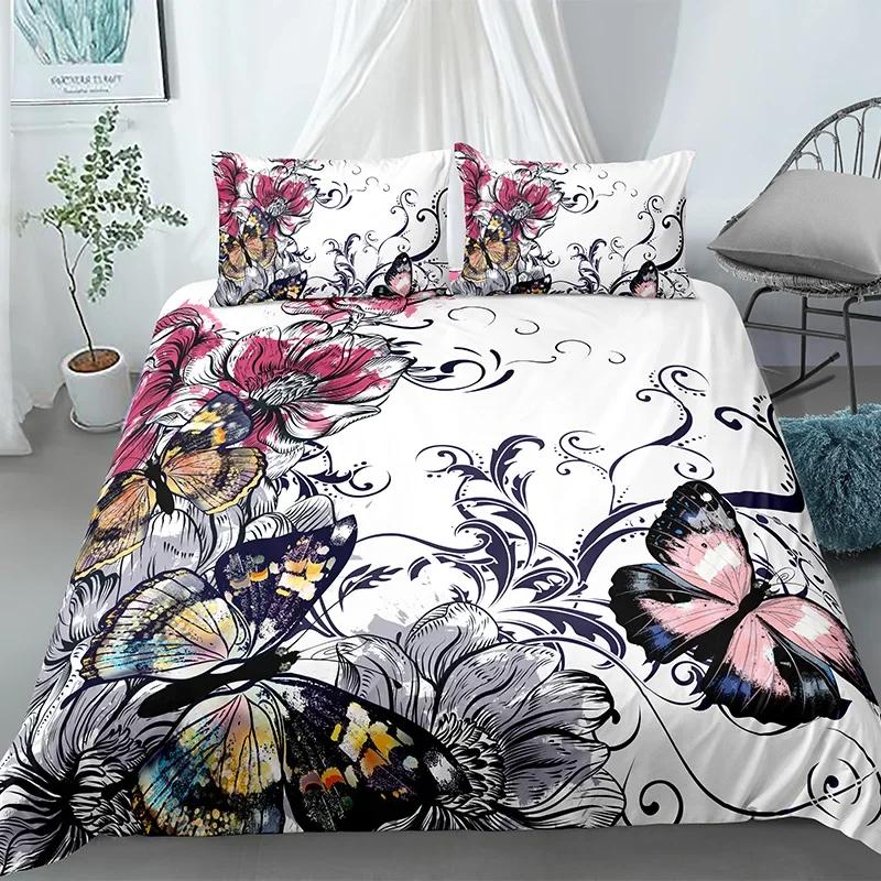 Butterfly Bedding SetButterfly Duvet Cover Set Queen SizeBlue Red Butterflies Printed Comforter Cover Set For Girls Kids Teens