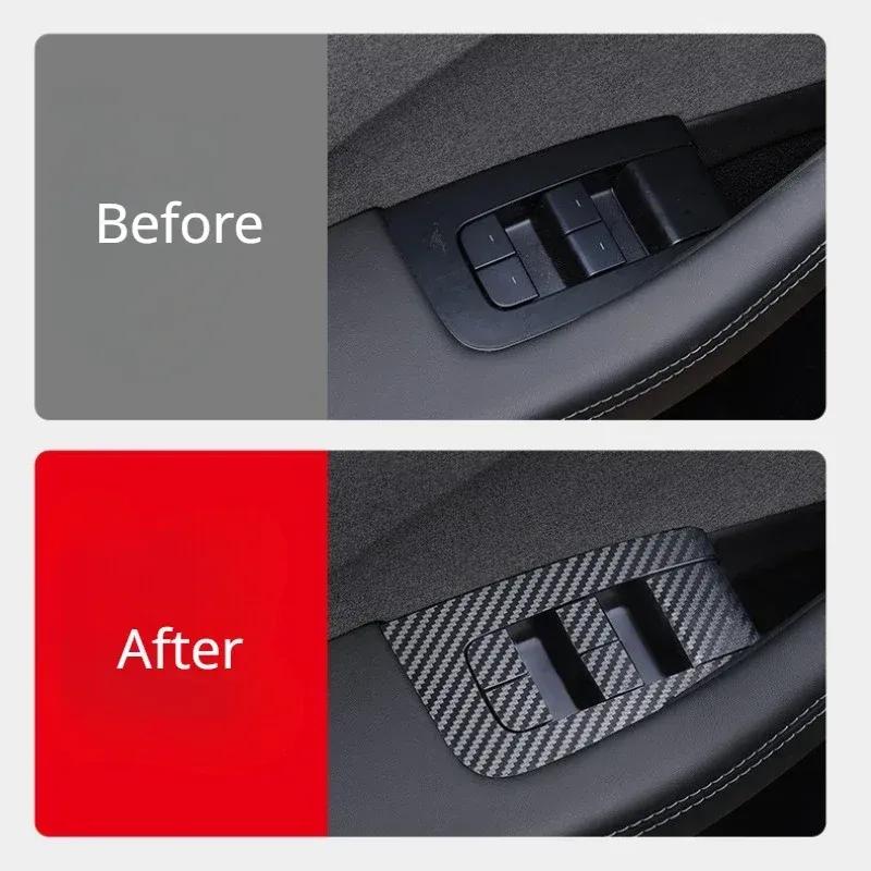 Door Window Button Sticker for Tesla New Model 3 Highland 2024 Lifting Window Opening Panel Carbon Fibre LHD Car Accessories