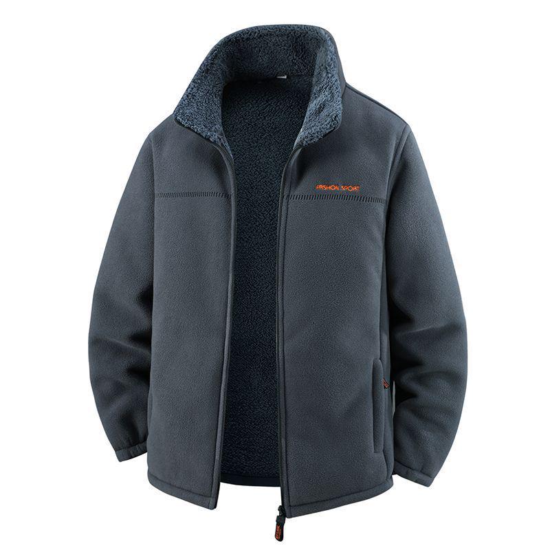 Men's Double-Sided Fleece Cardigan Jacket: Enhanced Warmth for Autumn & Winter, Windproof, Ideal for Middle-Aged & Young Adults
