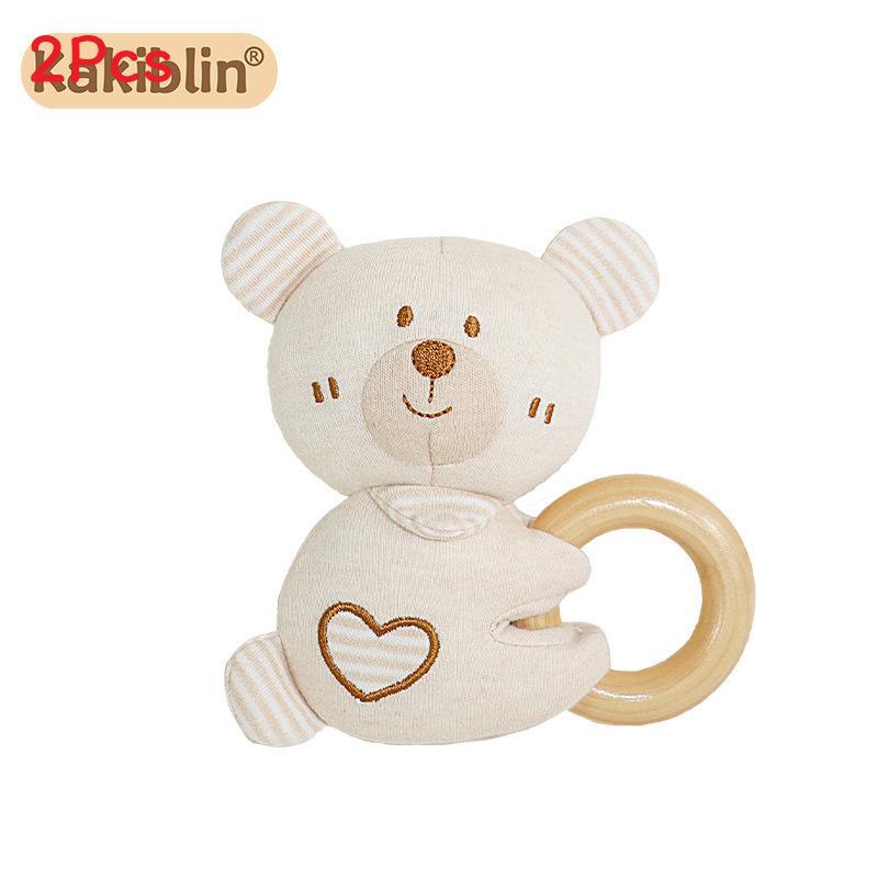 Baby Organic Cotton Rattle Set With Grasping And Soothing Features For Newborns BearOrganicCottonHandRing