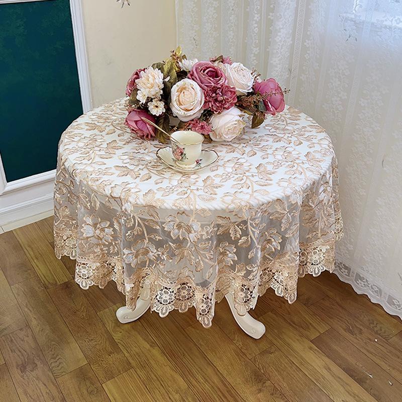 Nuova tovaglia di pizzo Tovaglia rotonda pastorale Tovaglie da tavolo da pranzo Tovaglia da ricamo per la casa Decorazione in oro rosa Asciugamano per la casa