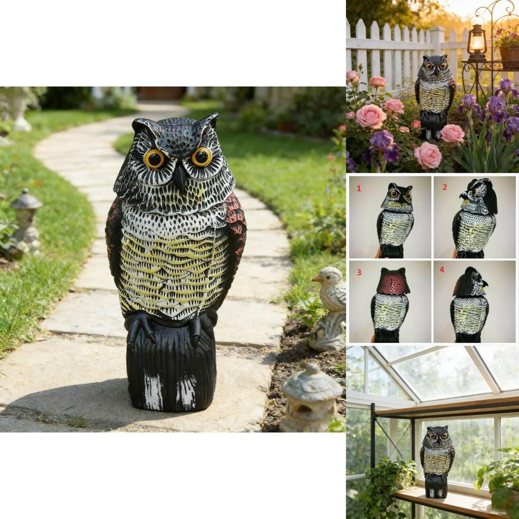 Dekoracja Ogrodowa Sowa Odstraszacz Z Ruchomą Głową Do Odstraszania Ptaków i Gryzoni Na Podwórku
