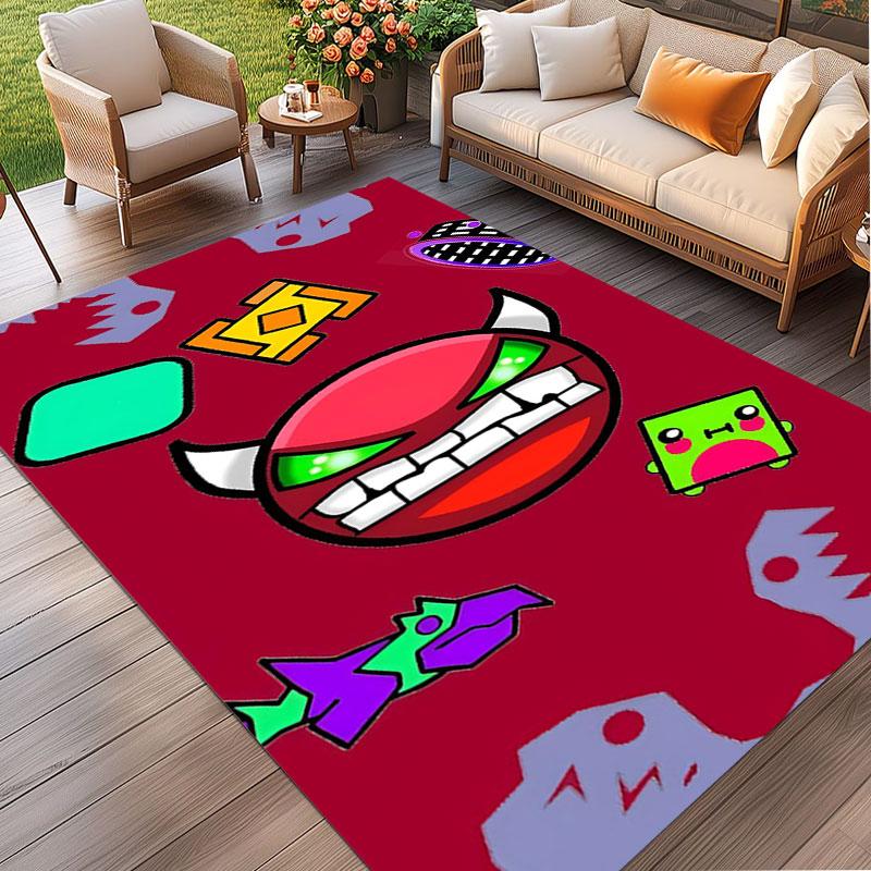 Geometry Dash Print Rug, Washable Floor Carpet, For Entryway Dorm Laundry Room Office Study, Home Decor Birthday Christmas Gift