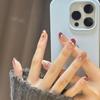 Red Wine Polka Dot Bow Cat Eye French Manicure – Sparkly, Handmade, Detachable. Perfect for Autumn/Winter Wear.