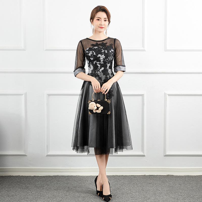 

Evening dress company annual meeting new black silk temperament sexy celebrity party host foreign style dress XS чёрный