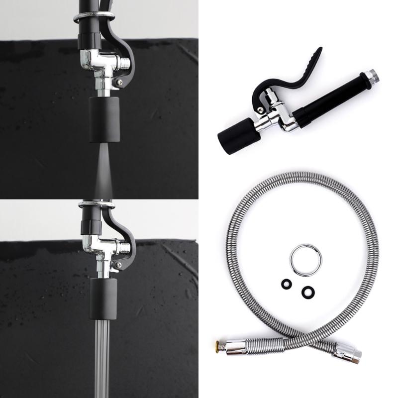 Industrial Restaurant Sink Faucets set 45" Flexible Hoses Black Sprayers set Pre-Rinses Hoses with Spray Valves for Sink
