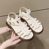 Fashion 2025 Summer Women's Comfortable Shoes Soft Exposed Toe Sandals Suit Beige Buckle Belt Retro Girl New Black Sandalias Mujer